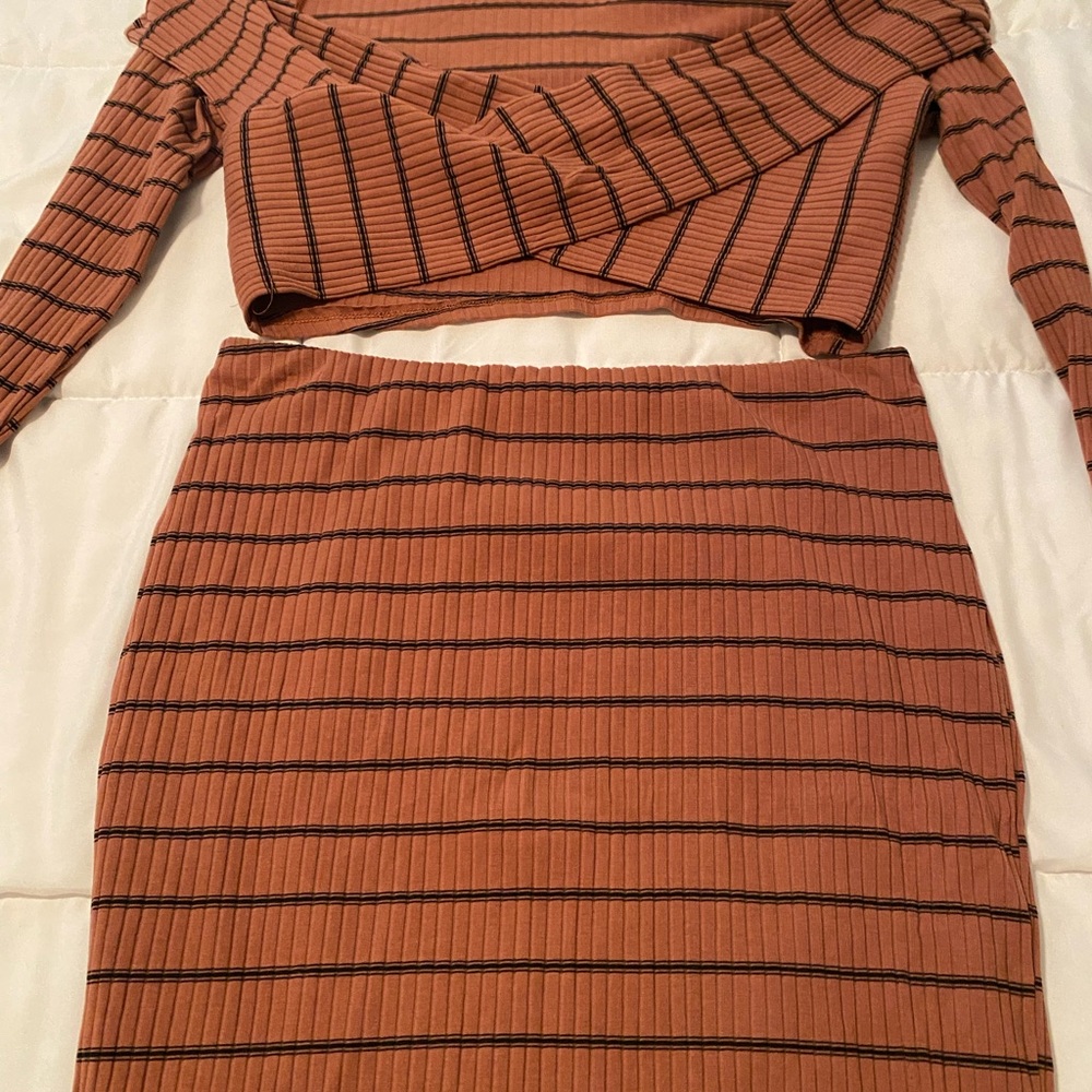 Fashion Nova Tan and Black Striped Mini Dress